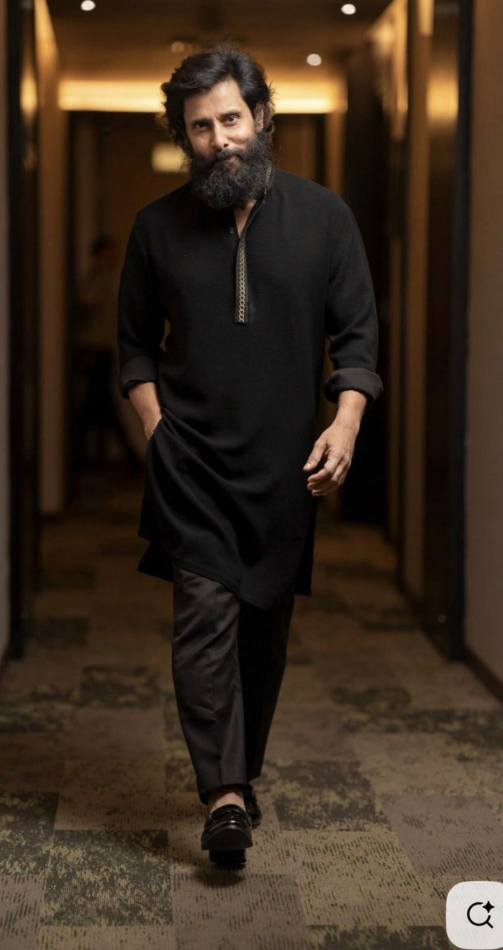 Midnight Black Embroidered Kurta Set