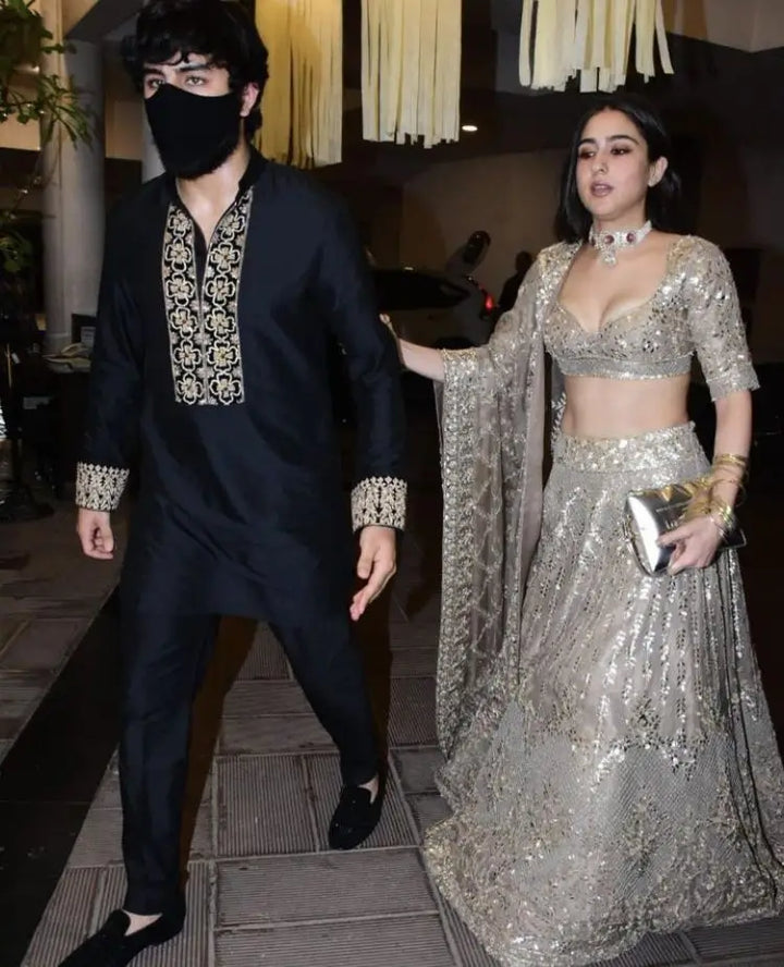 Ibrahim Ali Khan Inspired Black Embroidered Kurta Set