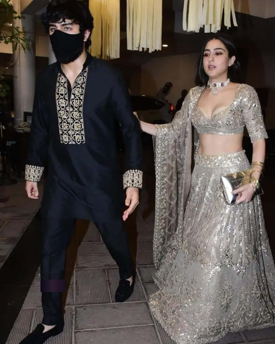 Ibrahim Ali Khan Inspired Black Embroidered Kurta Set