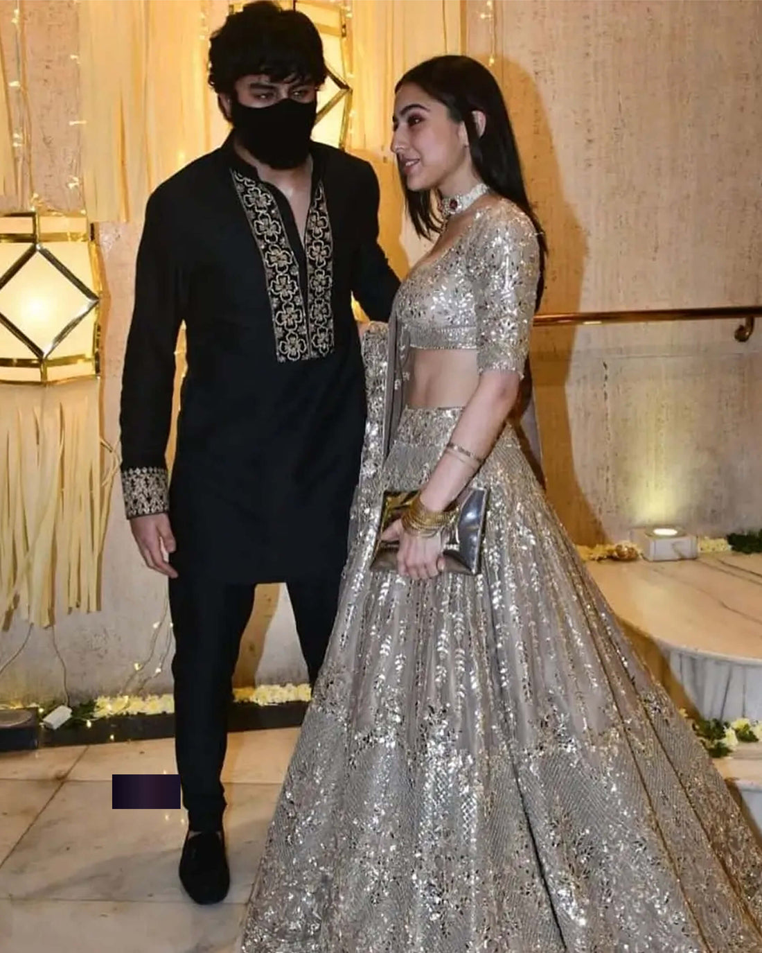 Ibrahim Ali Khan Inspired Black Embroidered Kurta Set