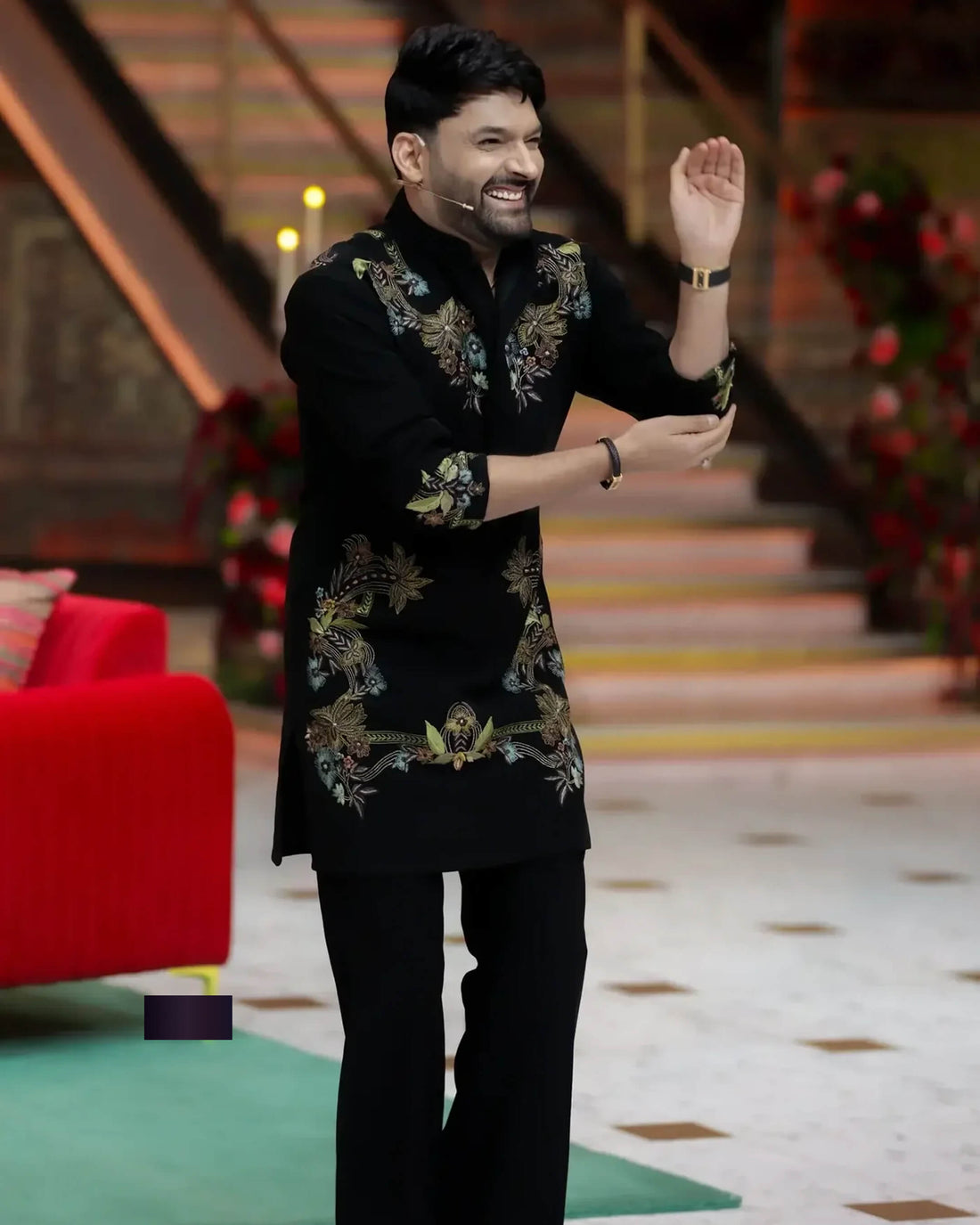 Kapil Sharma Inspired Black Embroidered Kurta Set