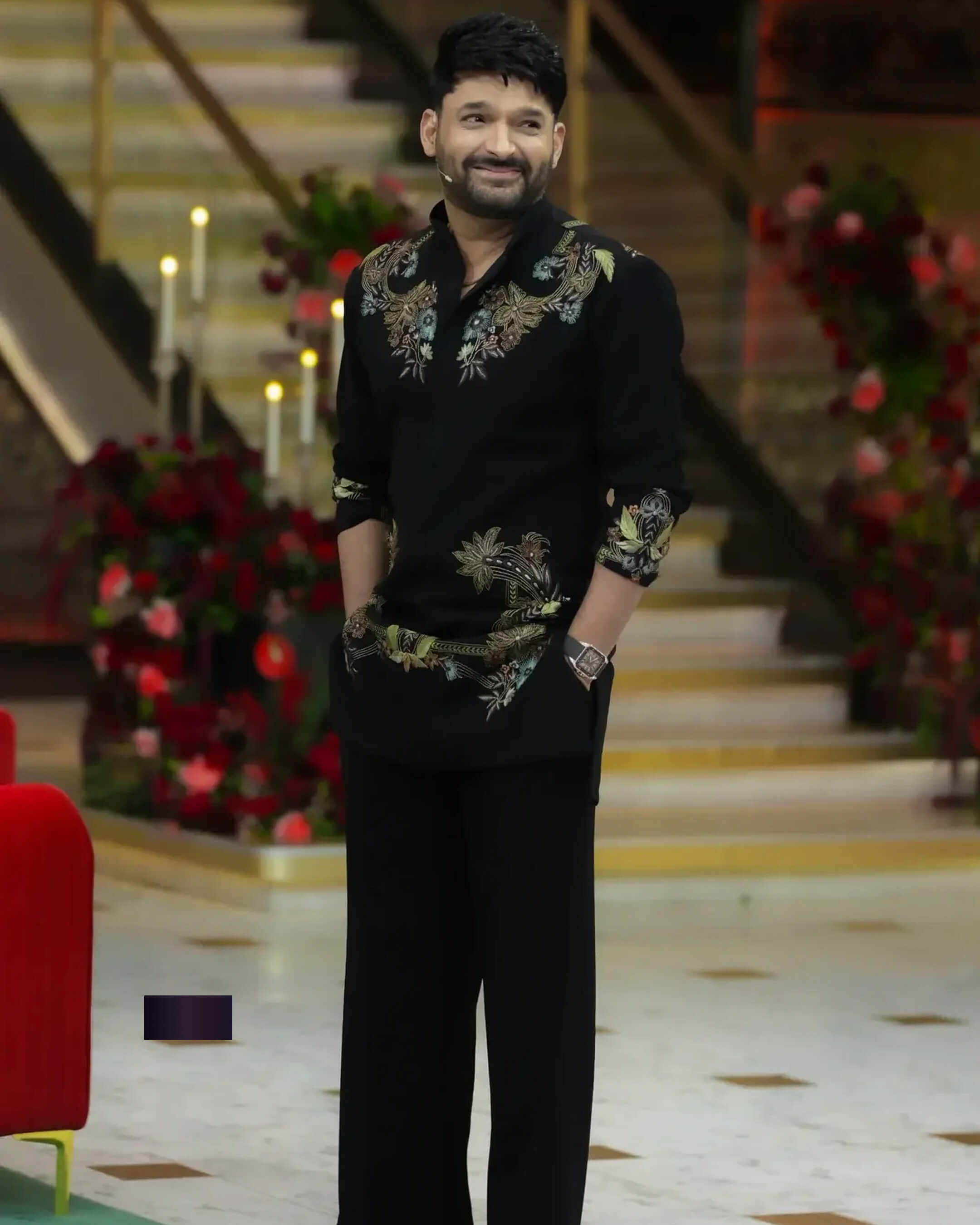 Kapil Sharma Inspired Black Embroidered Kurta Set