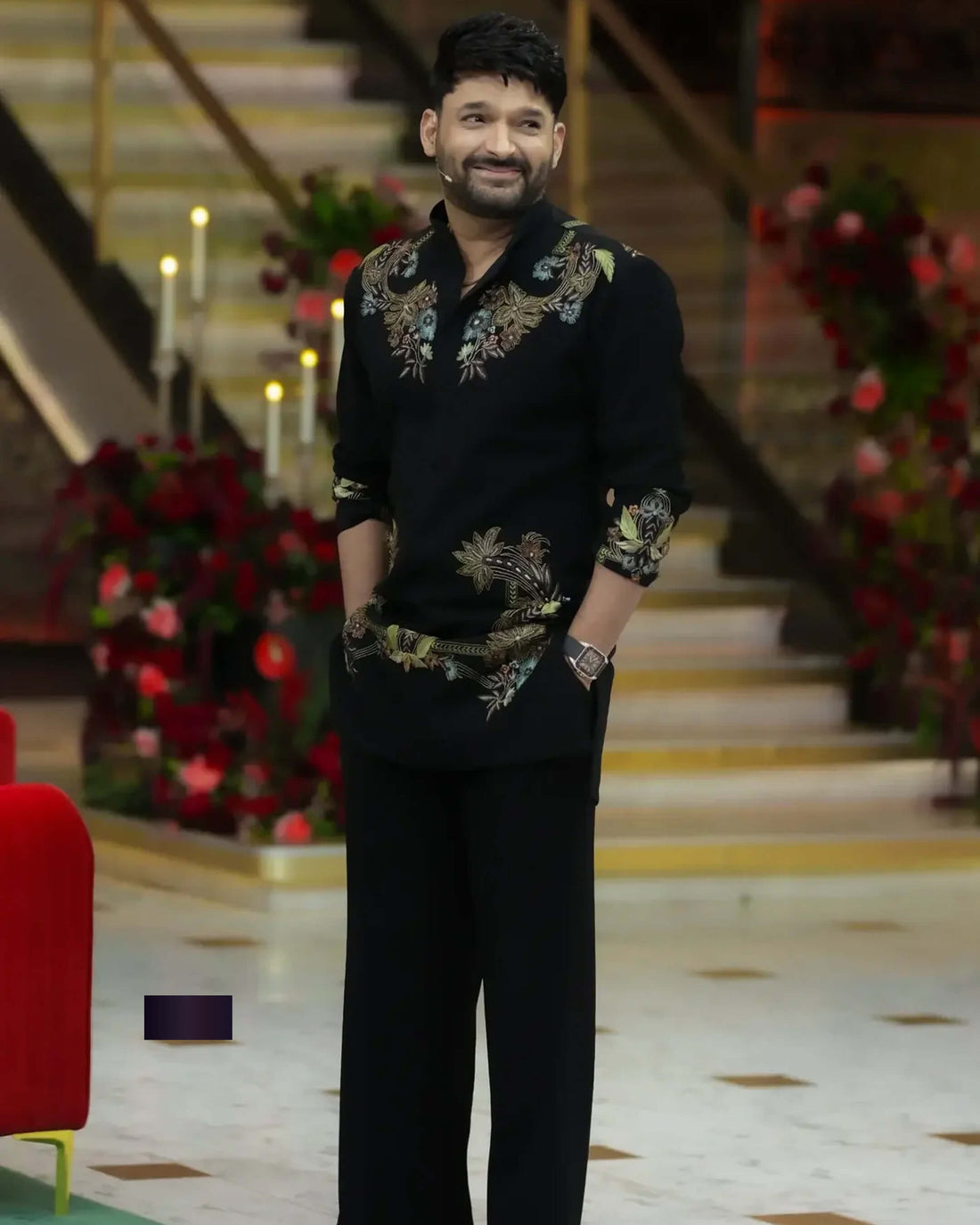 Kapil Sharma Inspired Black Embroidered Kurta Set