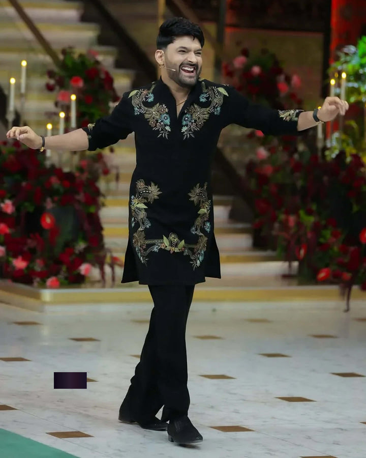 Kapil Sharma Inspired Black Embroidered Kurta Set