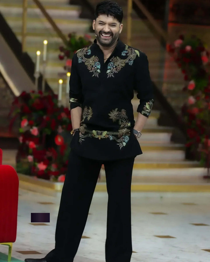 Kapil Sharma Inspired Black Embroidered Kurta Set