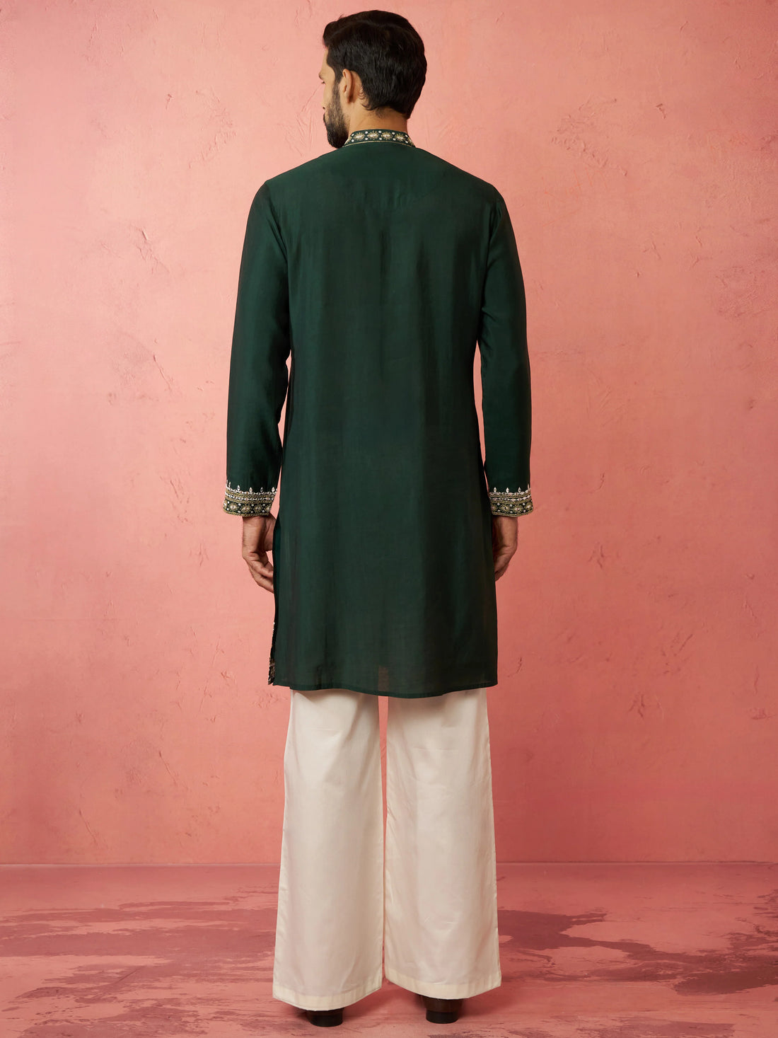 Men’s Bottle Green Embroidered Kurta Set