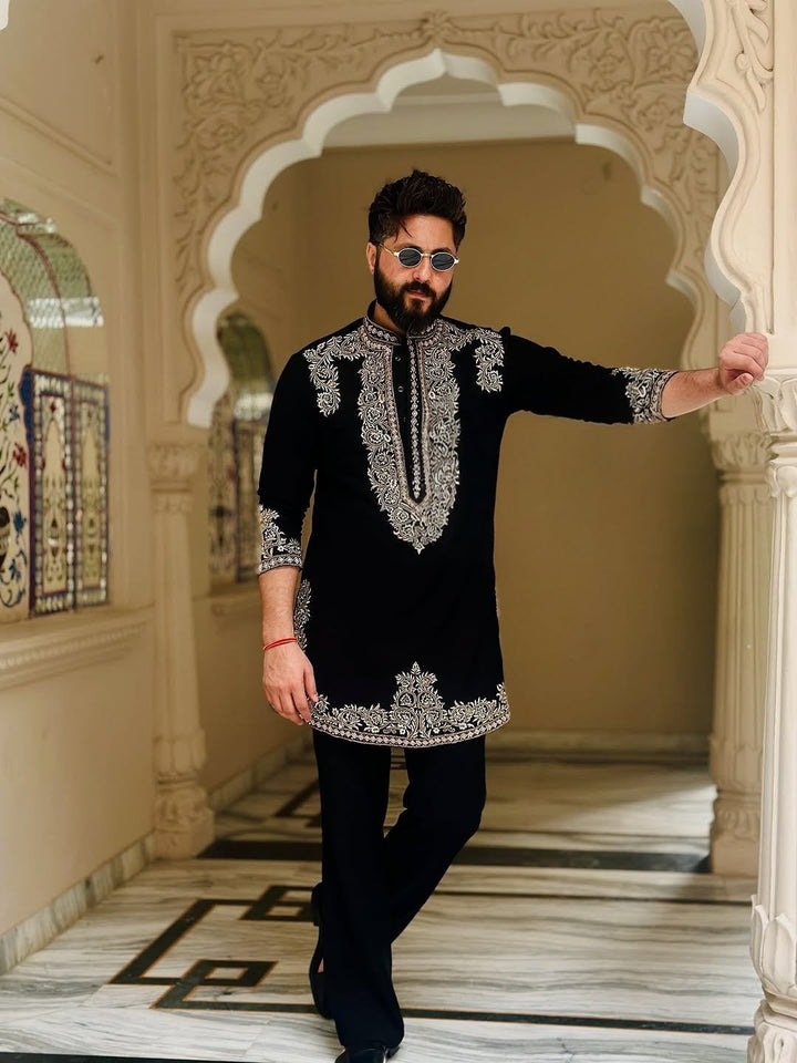 Vinay Rana Black Embroidered Kurta Set