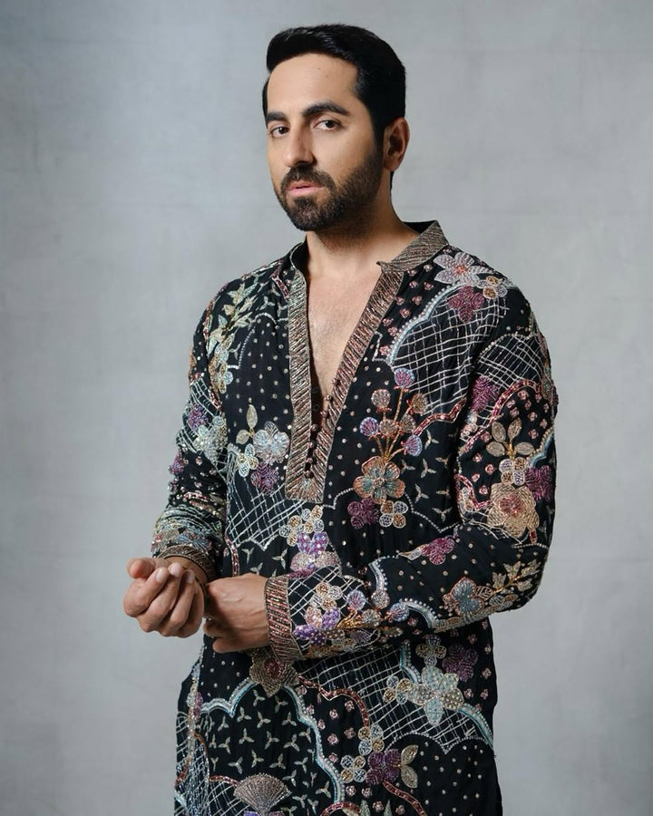 Black Digital Print Kurta for Men