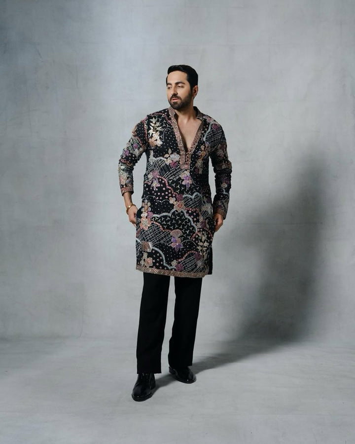 Black Digital Print Kurta for Men
