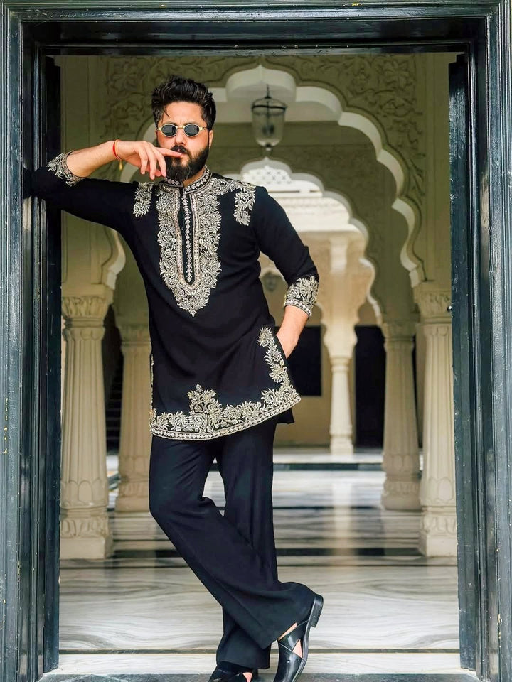 Vinay Rana Black Embroidered Kurta Set